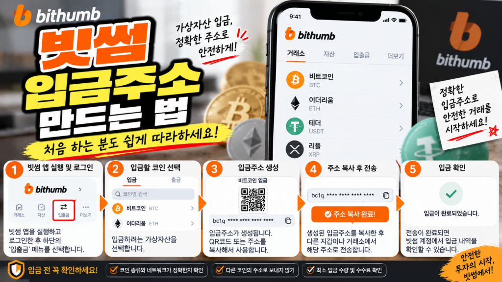 빗썸 코인 입금주소 만드는 방법, 다른 거래소에서 코인을 받을 때 확인할 것 1 빗썸 입금주소 만드는 법