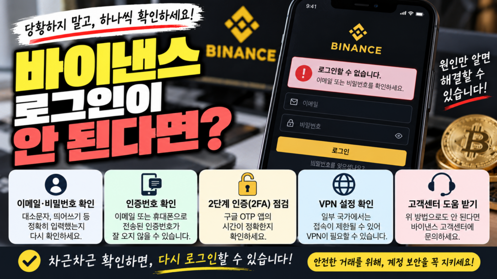 바이낸스 로그인이 안 될 때 확인해야 할 것, 비밀번호·2단계 인증 문제 해결 방법 1 바이낸스 로그인이 안 된다면?